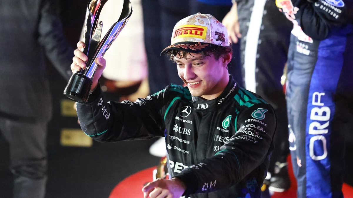 Kimi Antonelli reacts with surprise as Singapore podium puts 2026 title within reach