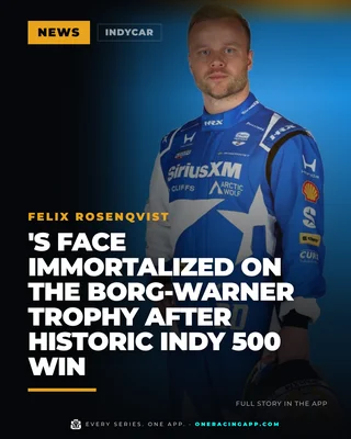 Felix Rosenqvist's face immortalized on the Borg-Warner trophy after historic Indy 500 win