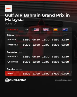 Gulf AIR Bahrain Grand Prix in Malaysia — every session, five timezones.